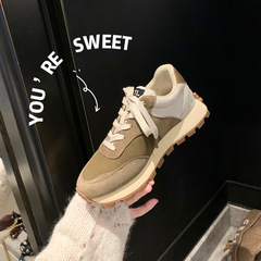 工場卸売本革ダッドシューズカラーマッチングレースアップラウンドトゥ厚底フォレストカジュアルスニーカー女性春秋2025