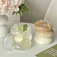 小眾設計感帶把玻璃水杯ins夏天水果茶杯耐熱咖啡杯果汁飲料杯子