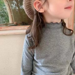 2025秋款儿童半高领春秋休闲风女百搭儿童T恤纯色高智淡人风