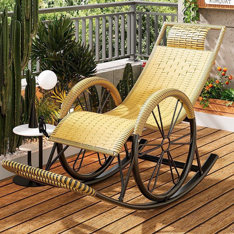Rattan Chair Recliner Folding Lunch Break Home Elderly Backrest Cool Bamboo Rocking Chair Nap Balcony Leisure Lazy Rocking Chair