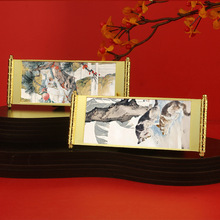 中国近代画家刘奎龄书画金属卷轴冰箱贴孔雀伉俪走兽画文创磁吸