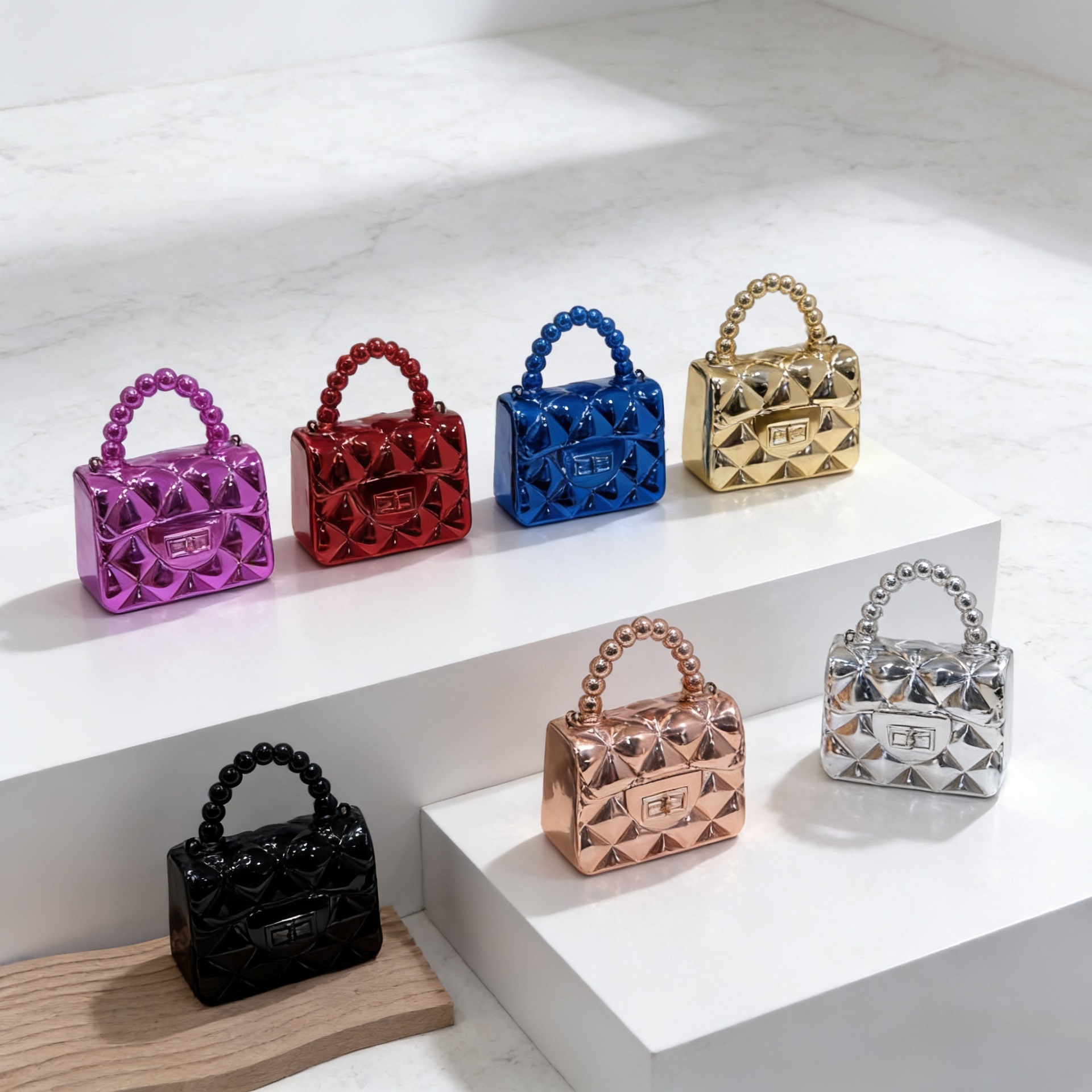 Mini borsa a tracolla in acrilico con paillettes tinta unita per donna, borsa da sera alla moda per bambini color rossetto_voghion.com