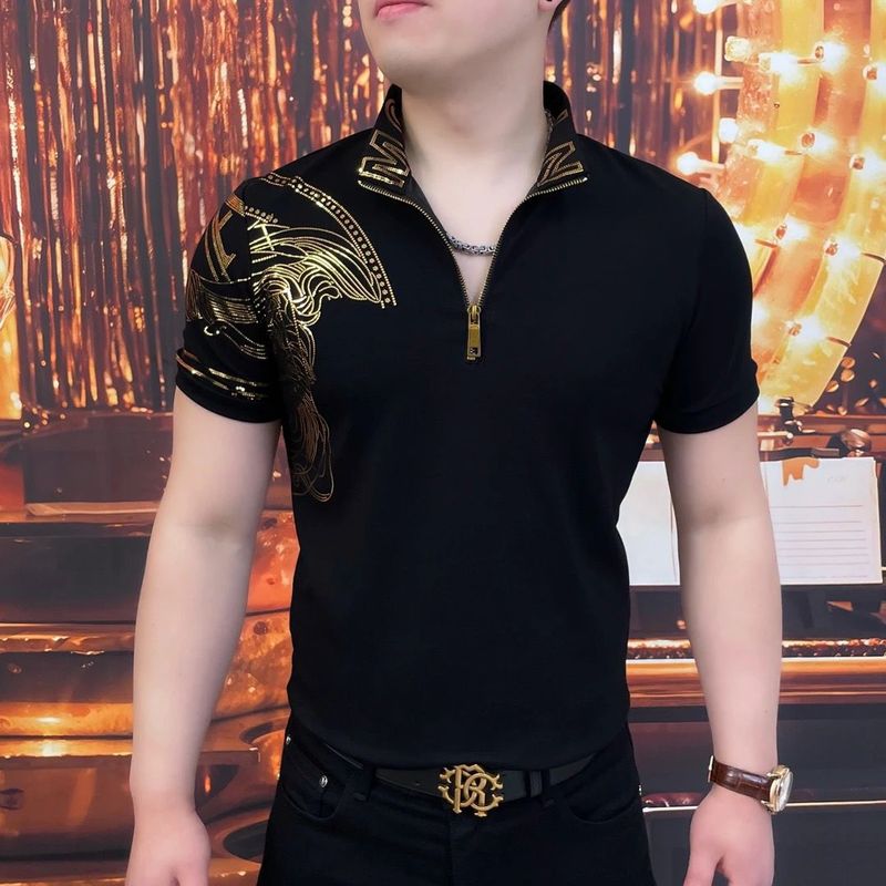 立襟氷糸半袖tシャツ男性青年潮牌半ファスナーが冷えています。|undefined
