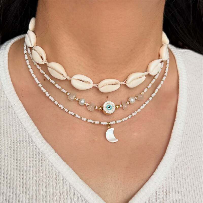 パールネックレス卸売ヨーロッパとアメリカのクロスボーダーネックレスセット女性のビーチリゾートスタイルシェルネックレスライト高級ニッチジュエリー|undefined