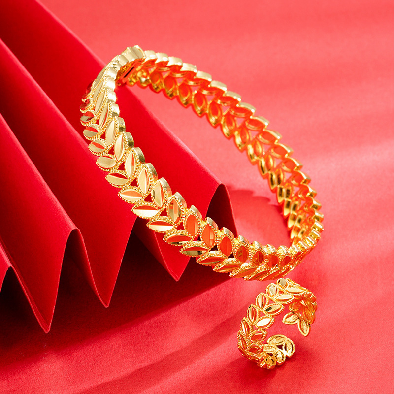 Gold-Plated Copper Bracelet with Wheat Ear Design, Long-Lasting Color, Niche Design for Women, New Chinese Style Bracelet
