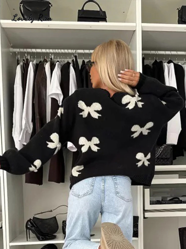Tie Placket Type Wholesale Women's Elegant Bow Knot Long Sleeve Sweaters & Cardigans