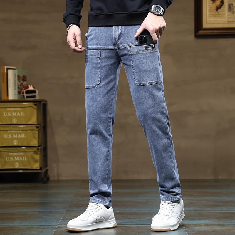 Pantalones Jeans Rectos para Hombre de Algodón con Seis Bolsillos para Uso Diario