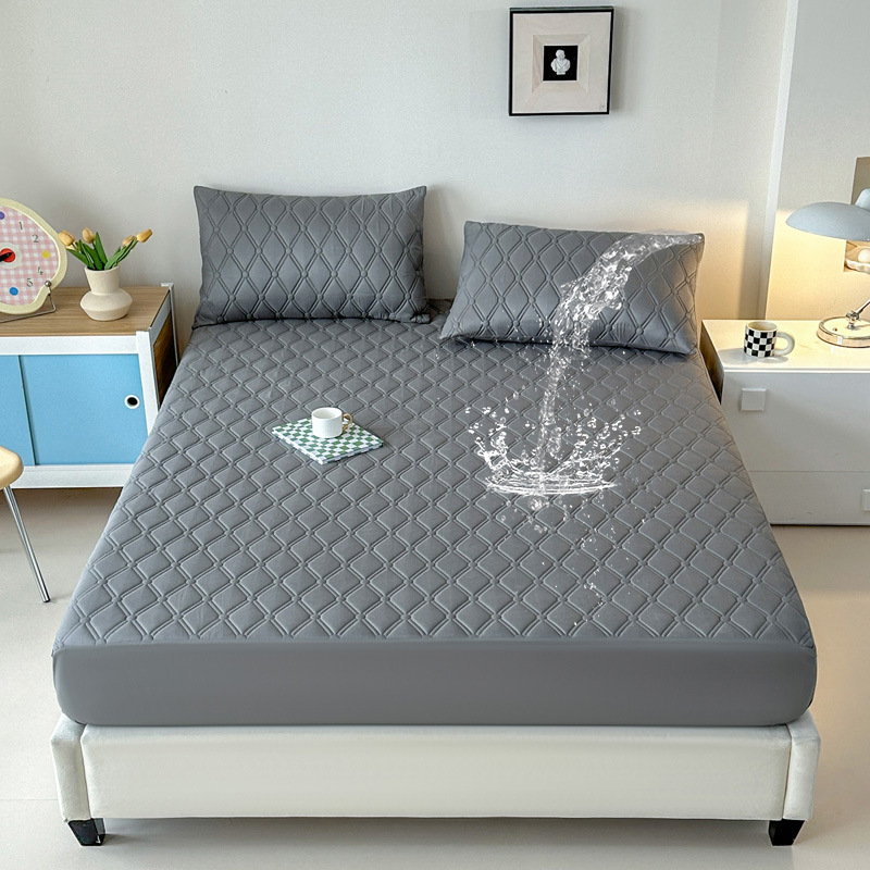 Cross-Border Amazon Quilted Waterproof Fitted Sheet Solid Color Urine Barrier Mattress Protector Simmons Mattress Cover Foreign Trade Wholesale