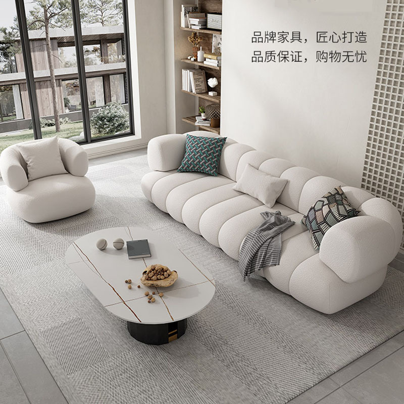 Villa hall faux lamb wool fabric sofa for beauty salons, guesthouses, and trendy living room/office reception areas