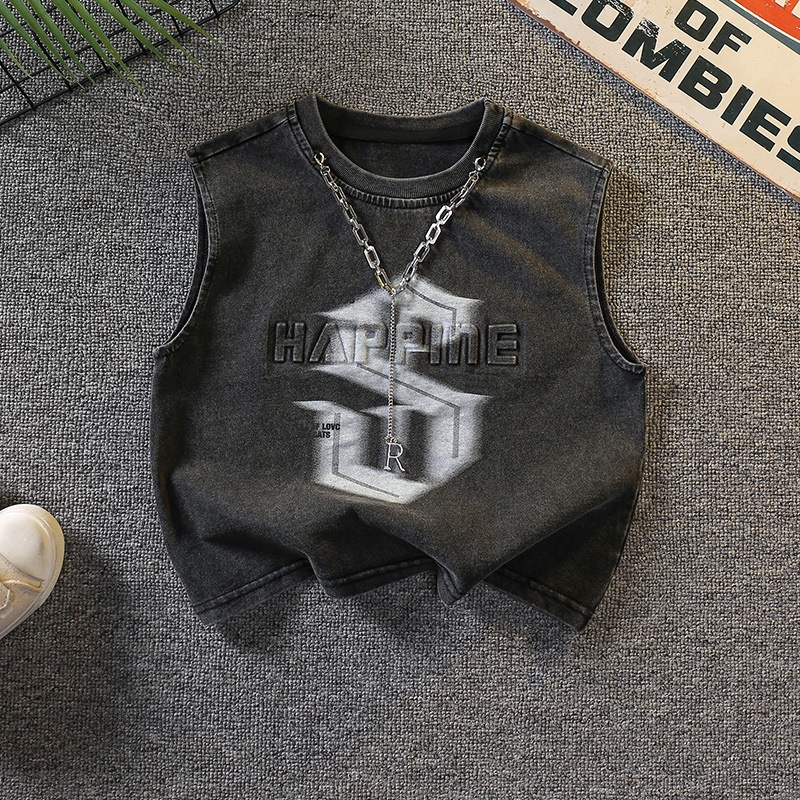 7338 Traje de verano para niños 2025 Nuevo chaleco sin mangas de estilo occidental para niños Verano delgado Versión coreana de dos piezas Verano