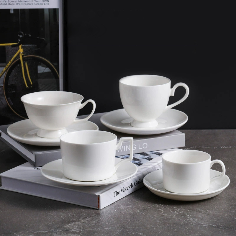 Cross-border Bone China Pure White Coffee Cup and Saucer Cafe Ceramic Cup Home Simple Office Coffee Cup Printed Logo Cross-border Bone China Pure White Coffee Cup and Saucer Cafe Ceramic Cup Home Simple Office Coffee Cup Printed Logo