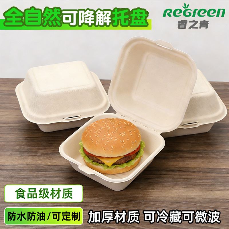 Caja de hamburguesas desechable personalizada Degradable Food Grade Commercial Cupertino caja de frita caja de bloqueo caja de pulpa doméstica