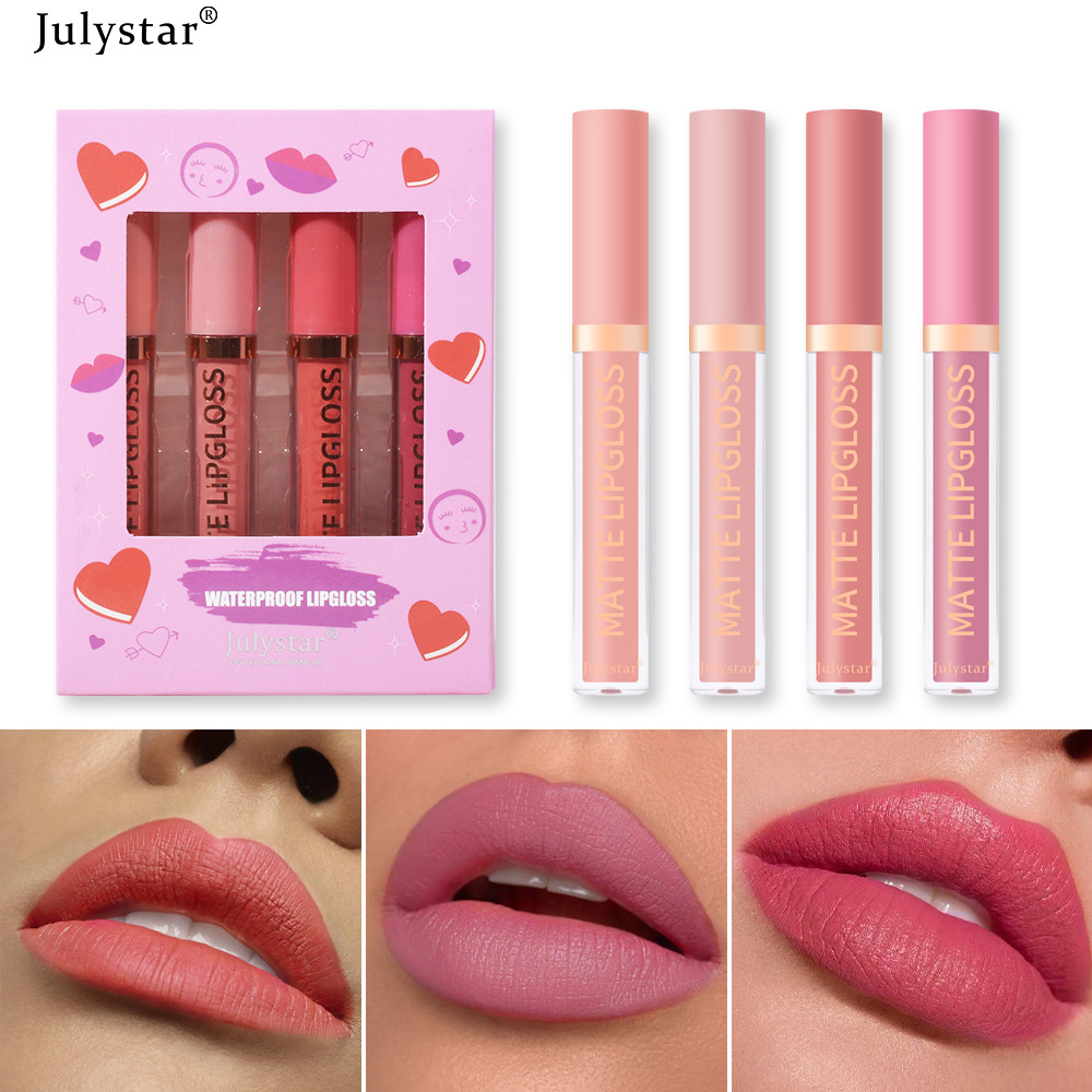 carina Velvet lipstick with matte finish, natural and long-lasting, fading, non stick to cup lip glaze set box_voghion.com