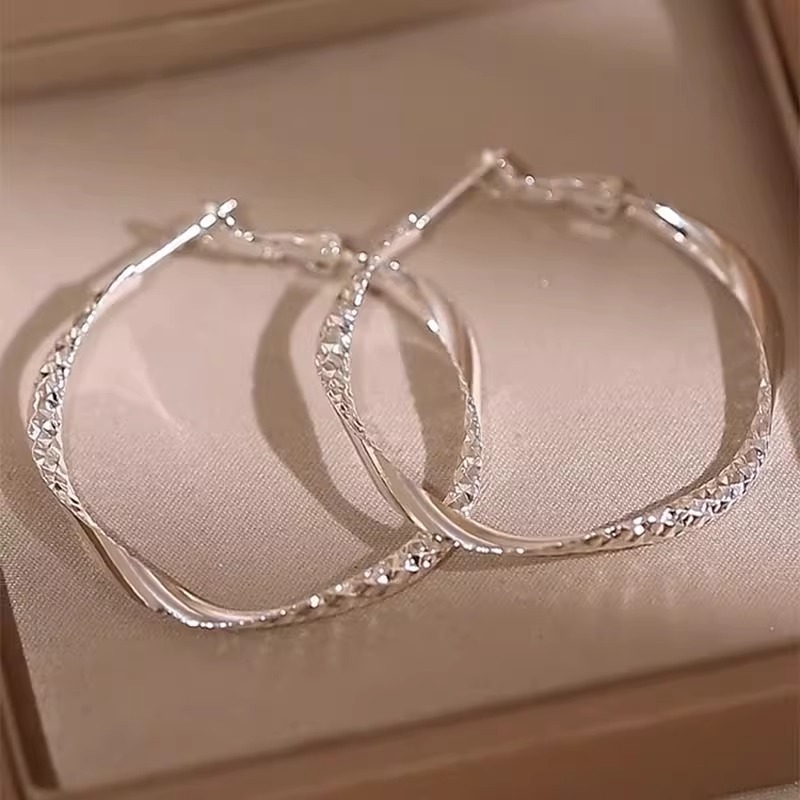 Casual and Personalized Design Twisted Earrings Metal Style Cool Texture Circle Earrings Fashionable Elegant Earrings for Women