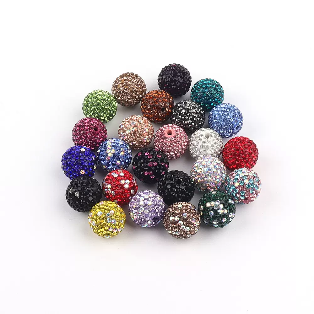 16mm高质量满钻钻球陶泥珠子手工DIY项链手链饰品配件彩珠批发