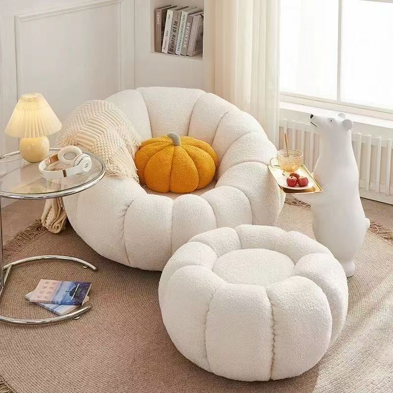 Cream-colored, lazy sofa that can be used for lounging or sleeping; petal-shaped pumpkin sofa chair; leisure chair; single-person sofa Cream-colored, lazy sofa that can be used for lounging or sleeping; petal-shaped pumpkin sofa chair; leisure chair; single-person sofa