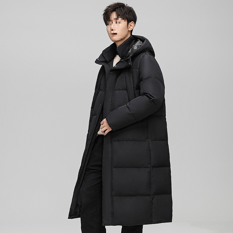 New Long Over-the-Knee Down Jacket 2025 Men Winter Windproof Thickened Casual Loose Hooded Youth Warm Coat_voghion.com