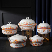 酒店瓷酒店蜡烛加热明炉陶瓷保温圆形带盖盅干锅热菜特色商用餐具