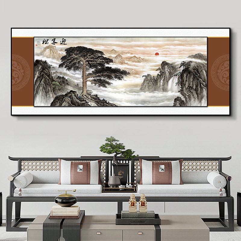 Pintura de paisaje, pintura colgante para sala de estar, nuevo estilo chino, oficina, estudio, cartel de seda, sofá, Fondo de pared, mural de pintura grande