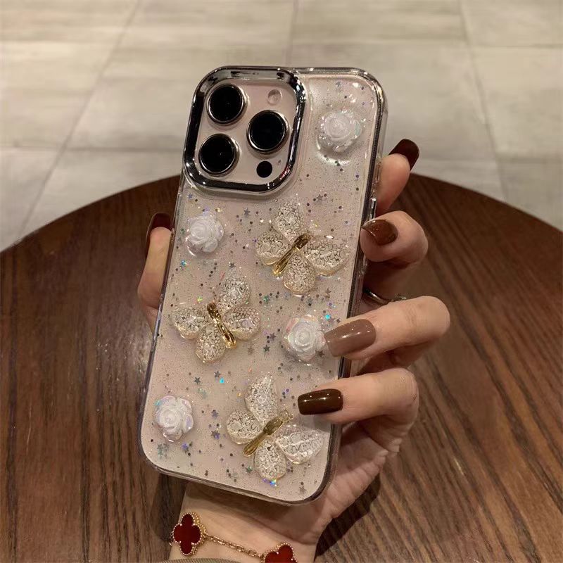 Ins viento epoxi tridimensional mariposa para iPhone16ProMax Apple 14/15 funda para teléfono móvil 13 nuevo 15PM