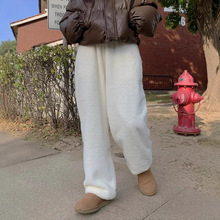 冬季加厚！韩国东大门基础款保暖双面毛绒珊瑚绒纯色松紧腰长裤