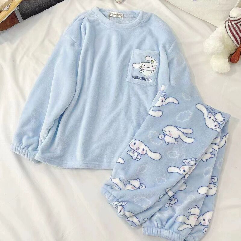 Cartoon Sweet Cinnamon Dog Same Style Pajamas for Women Autumn and Winter Coral Velvet Thickeneded Loose Large Size Export Cross-Border Suit