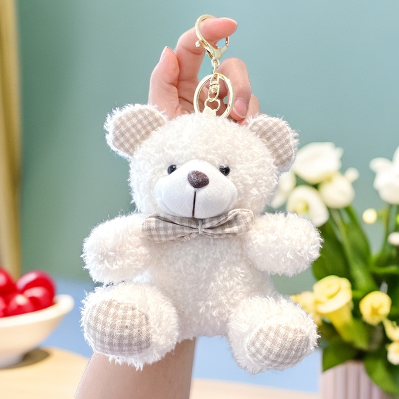 Pajarita de estilo explosivo, oso de peluche rizado, muñeco de peluche, oso, llavero, colgante, accesorios de bolso, muñeco de trapo