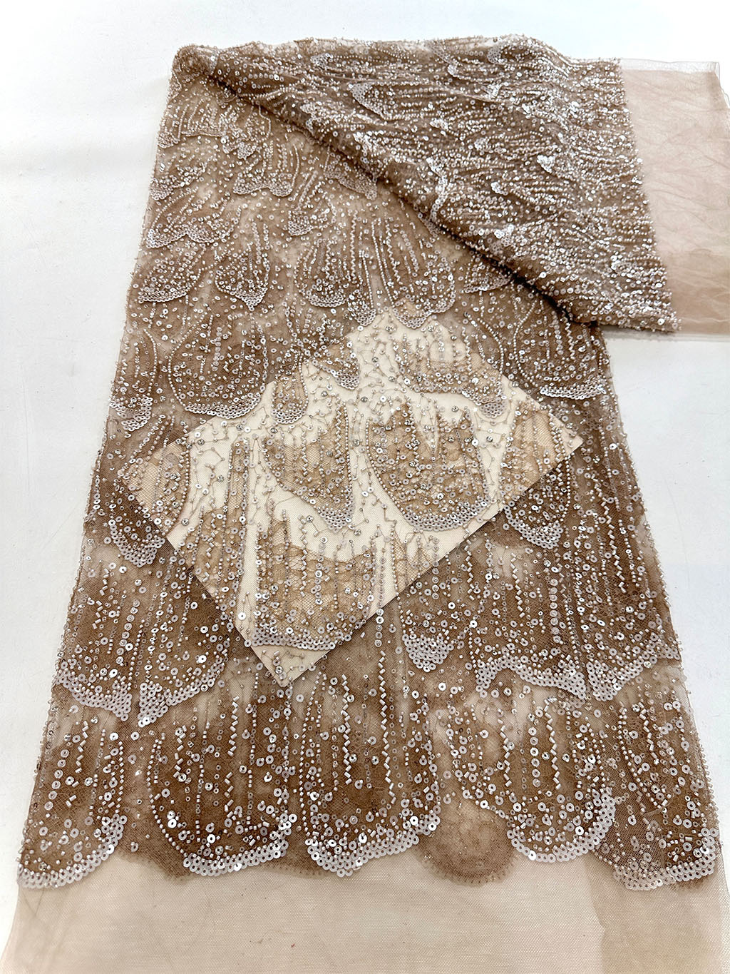 Tubo de abalorios, bordado de abalorios, tela de malla, lentejuelas, tubo de abalorios, tela de malla bordada, tela de falda de vestido de novia image 10