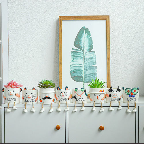 Nordic simulation succulent potted creative hanging doll ceramic flower pot cactus succulent indoor living room decoration
