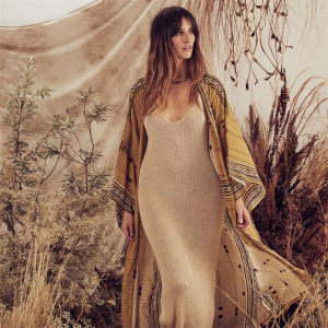 product - wholesale Rayon Positioning Printed Sexy Cardigan with Belt Beach Cover-up Vacation Skirt Beach Cover Up - 2