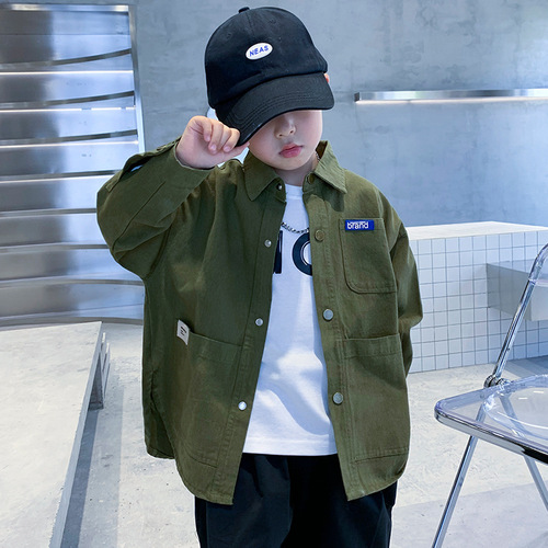 Boys Spring Jacket Spring and Autumn 2024 New Children's Clothing Boys Spring Shirt Long Sleeve Work Clothes Tops Handsome