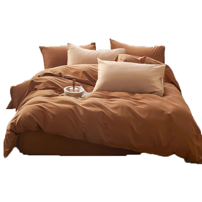 Cama de algodón estilo Maillard Juego de cuatro piezas de sábanas de algodón, funda de edredón, dormitorio de estudiantes, ropa de cama de color sólido individual