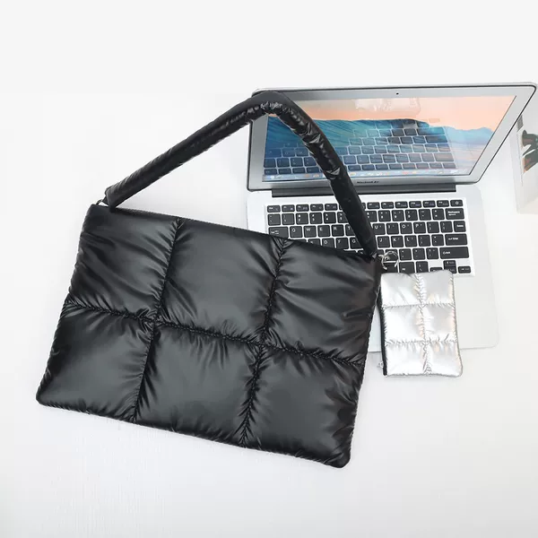 Quilted padded computer bag, simple down cotton laptop protective bag, commuter handbag/shoulder bag