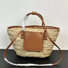 Jacquemus French-Style Woven Straw Basket Shoulder Bag, Lightweight Travel & Beach Bag, Crossbody Grasses