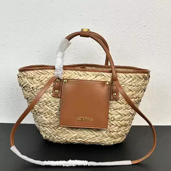 Jacquemus French-Style Woven Straw Basket Shoulder Bag, Lightweight Travel & Beach Bag, Crossbody Grasses