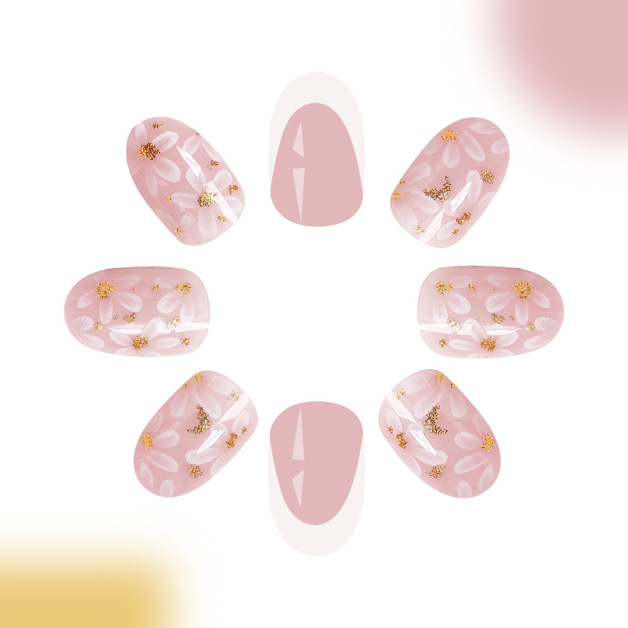 Corta armatura quadrata luminosa Europa e Stati Uniti commercio estero transfrontaliero moda fresca glitter francese fiori bianchi manicure rimovibile 24 pi_voghion.com