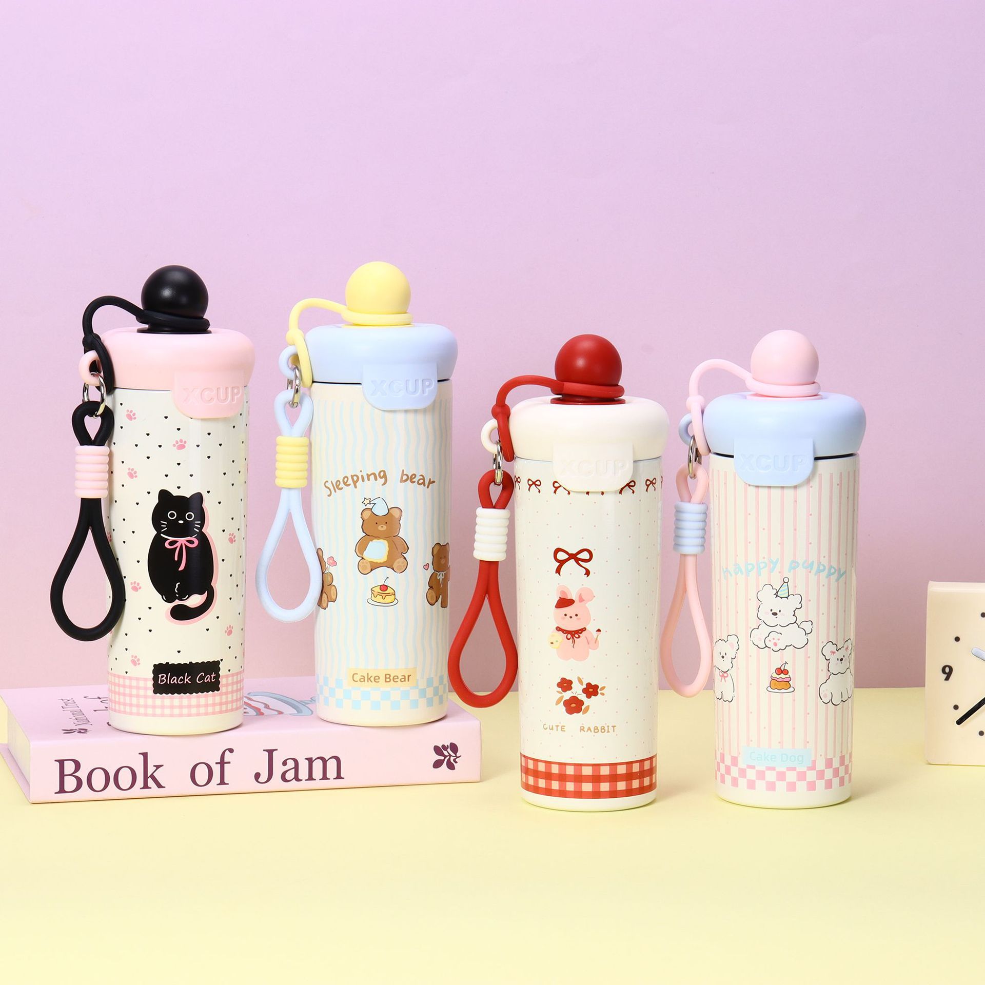 新款316卡通浮球不锈钢真空保温水杯ins学生提绳户外运动水杯