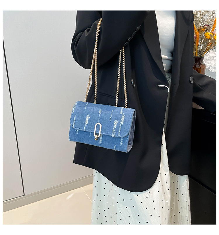 Chain Fashion Element Women's Small Cloth Solid Color Classic Style Chain Square Lock Clasp Shoulder Bag