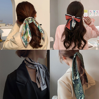 2pcs French scarf bowknot tie hairpin hair scrunchies versatile hair rope hair ribbon hair scarf bow