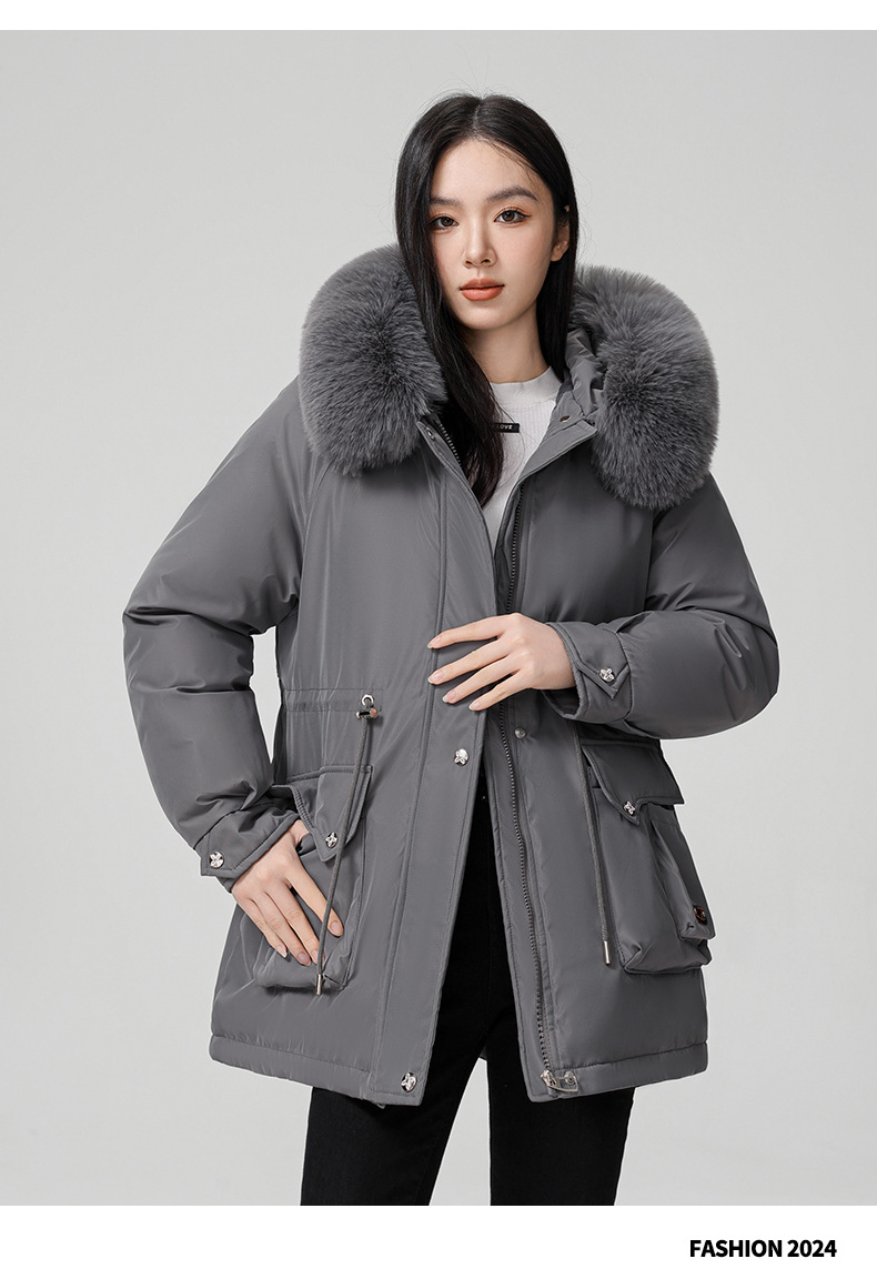 Cross border clothing with padding thickening to overcome women's short 2024 winter new style big fur collar slim fit_voghion.com