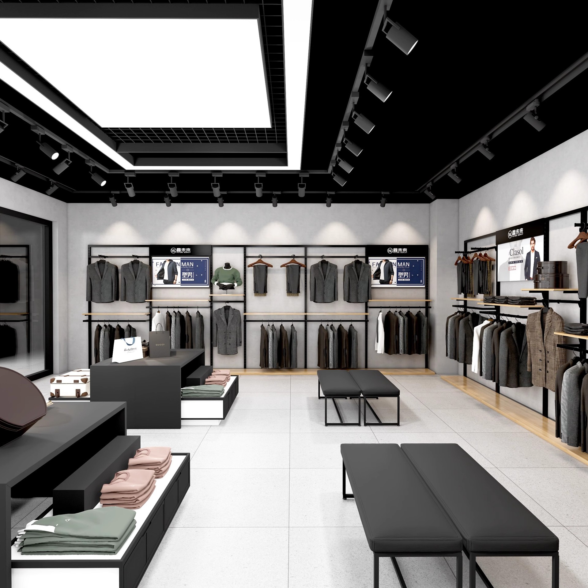 Marca de ropa de hombre transfronteriza tienda de ropa de marca de alta gama estante de exhibición de ropa de hierro estante de exhibición de pared gruesa