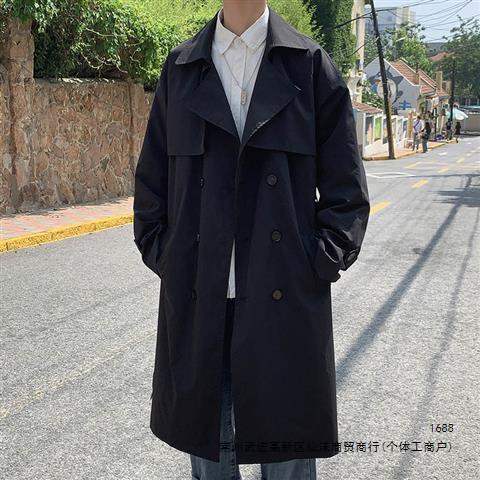 Men's mid-length trench coat for autumn and winter, Korean style, trendy, loose fit, versatile, handsome, British style, over-the-knee double-breasted coat.