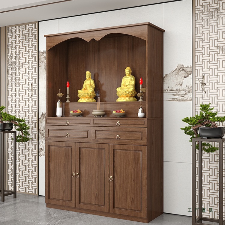 Solid Wood Buddhist Altar Table, Home-Use New Chinese-Style God of Wealth Buddha Statue Standing Cabinet, Guanyin Bodhisattva Offering Incense Table