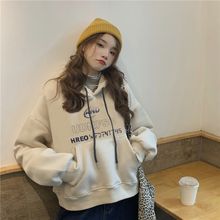 秋冬季新款韩版小个子学生宽松显瘦加绒加厚外套短款卫衣女潮ins