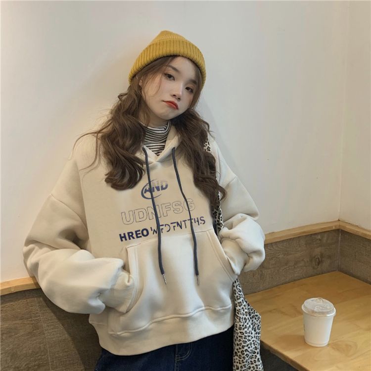 秋冬季新款韩版小个子学生宽松显瘦加绒加厚外套短款卫衣女潮ins