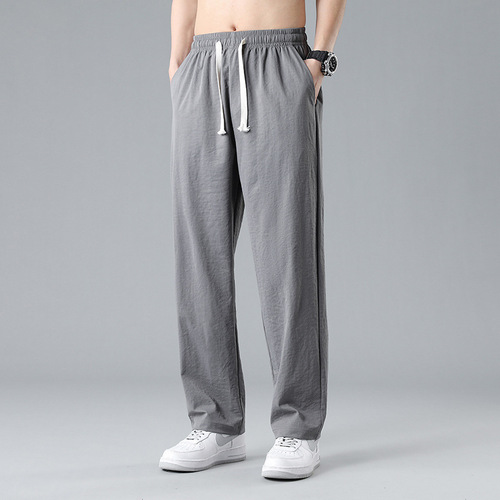 Ice Silk Pants for Men - Summer Thin Model, Trendy Brand, Ice-Sensing Straight Leg, Quick-Drying Sports Pants for Men, Casual Long Pants, Loose Fit