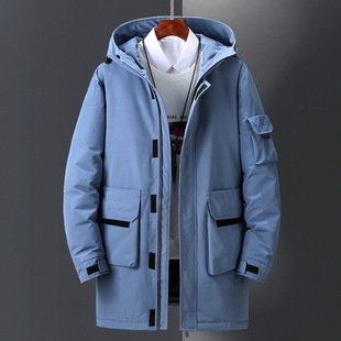 2023 new men's mid-length down jacket men's winter coat for middle-aged and elderly men's ins thickened white duck down