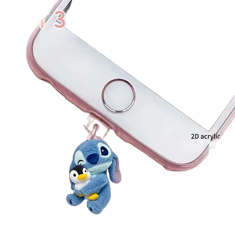 Cute Stitch Tapón de polvo acrílico a prueba de polvo Adecuado para interfaz de carga de teléfono móvil de Apple e interfaz de tipo c