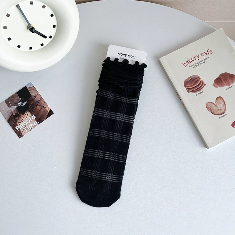 White summer thin breathable knee socks, mid-length