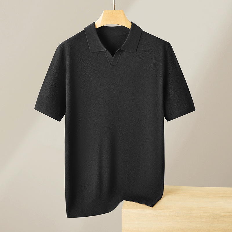 2024 otoño y invierno hombres sueltos con solapa de manga corta camiseta de punto para aumentar el peso de la gorda hombre suéter de lujo ligero base